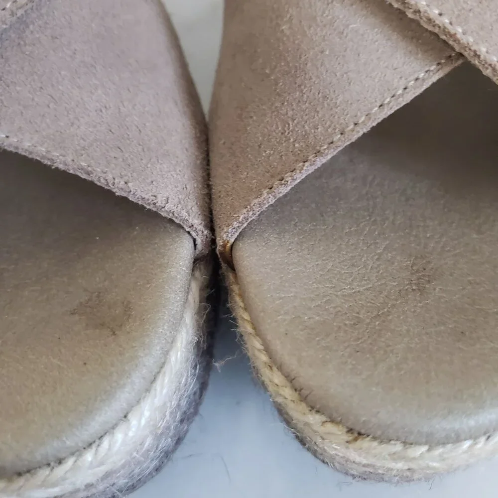 Anthropologie Paseart Tan Suede Boho Cross Strap Ombre Wedge Espadrille Slide 40